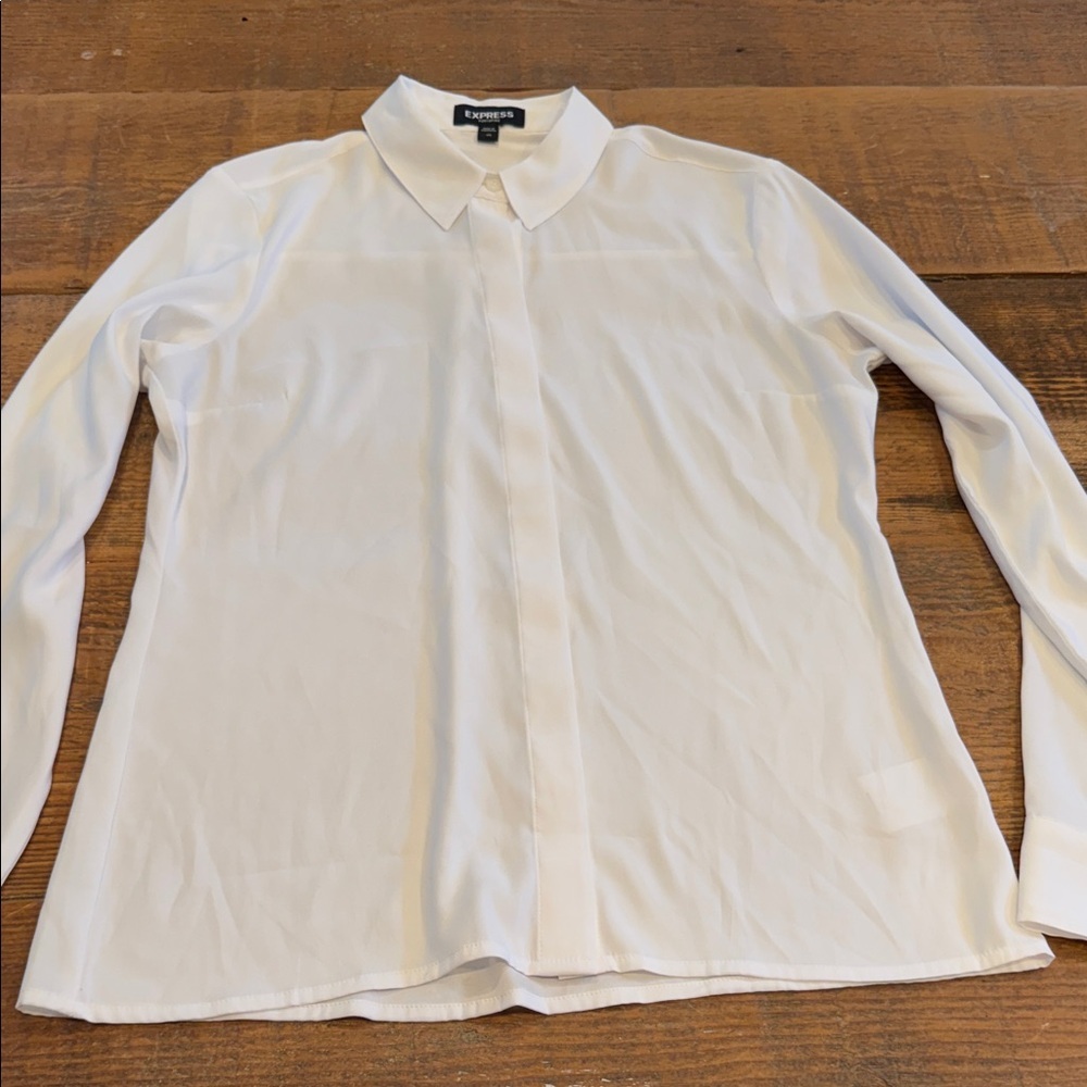 Express White Button-Down Collared Blouse - Picture 2 of 5